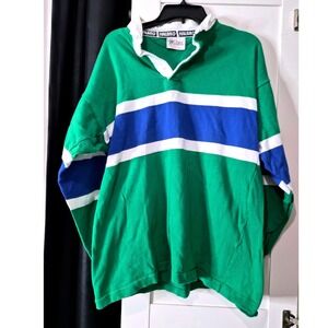 Rugby Imports Green Blue White Stripe Long Sleeve Rugby Shirt Men Size 44